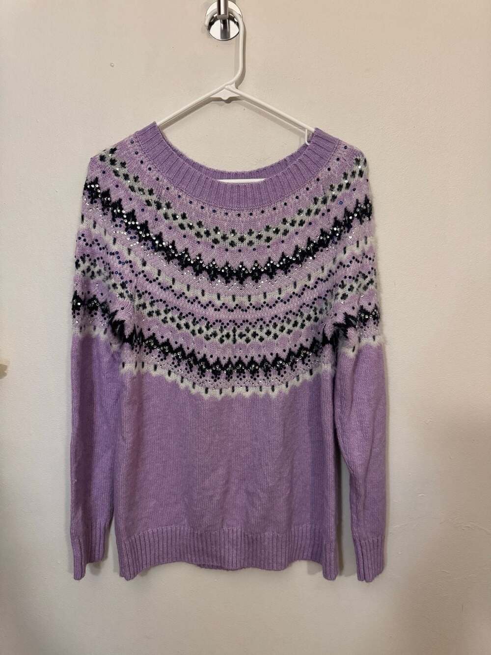 Talbots Embroidered Fair Isle Crewneck Sweater in Purple - Picture 2 of 5